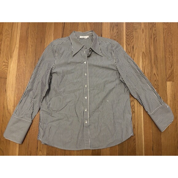 Tory Burch Cotton Poplin Button Up Blouse Shirt Striped Navy Blue White Size 16 - Picture 1 of 8